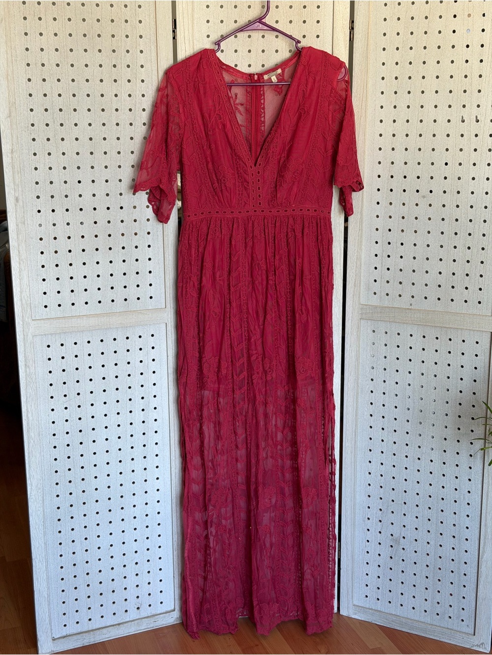 Red Lace V-Neck Maxi Dress Romper